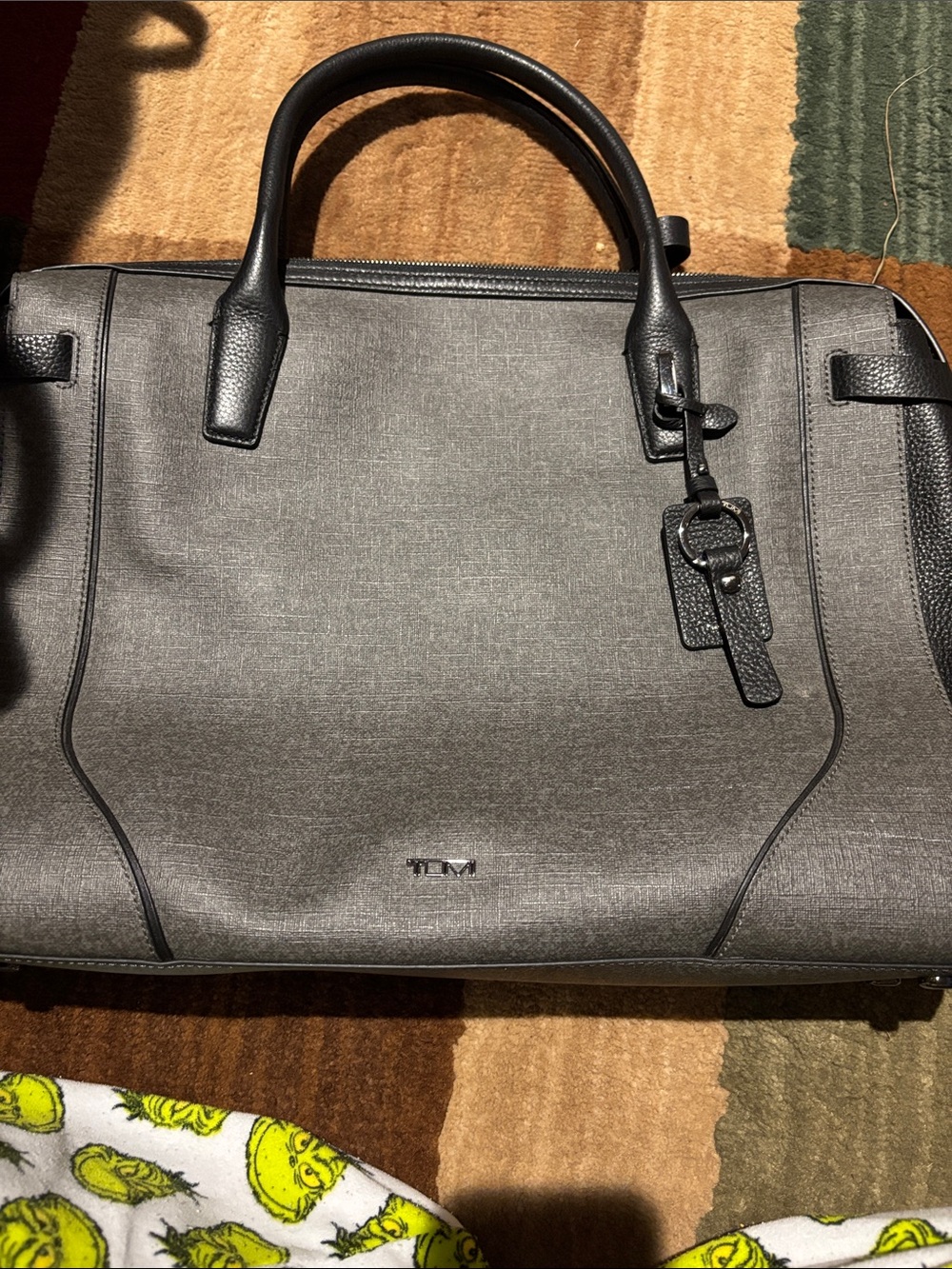 Tumi Gray and Black Leather-Trim Briefcase